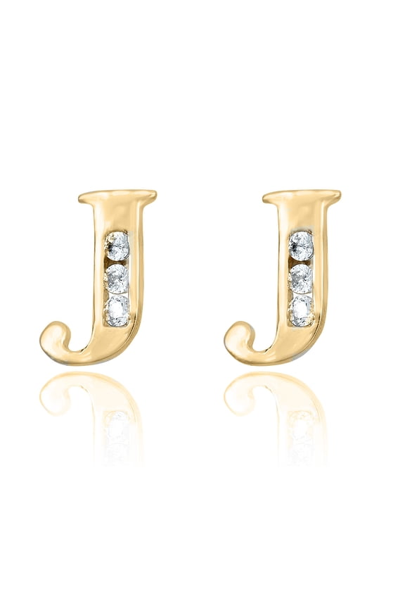 AVORA 10K Yellow Gold Simulated Diamond CZ Initial "J" Stud Earrings