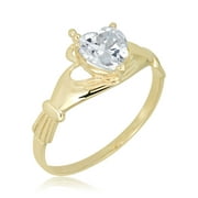 AVORA 10K Yellow Gold Simulated Diamond CZ Irish Claddagh Fashion Ring  - Size 7