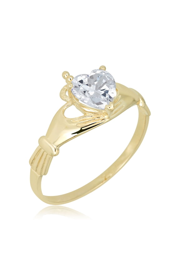 AVORA 10K Yellow Gold Simulated Diamond CZ Irish Claddagh Fashion Ring - Size 8