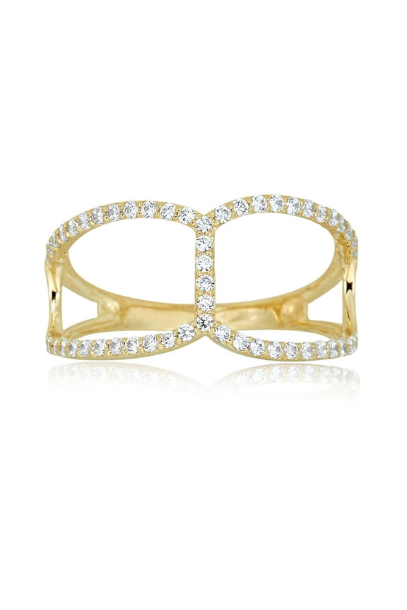 AVORA 10K Yellow Gold Simulated Diamond CZ Linear Open Shank Fashion Ring - Size 6