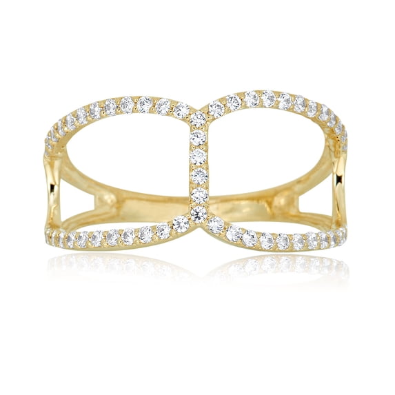 AVORA 10K Yellow Gold Simulated Diamond CZ Linear Open Shank Fashion Ring - Size 7.5