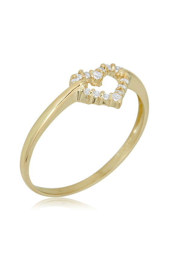 AVORA 10K Yellow Gold Simulated Diamond CZ Open Heart Ring - Size 6
