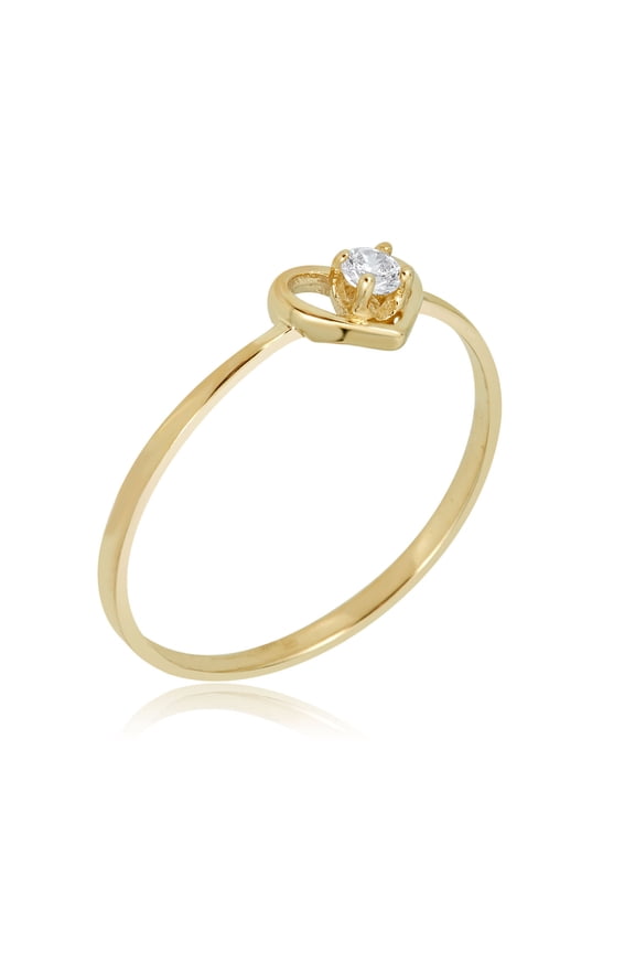 AVORA 10K Yellow-Gold Simulated Diamond CZ Open Heart Ring  - Size 7