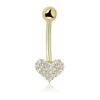 14k Gold 14 Gauge Polished Rainbow CZ Heart Belly / Navel Ring 14k Gold 14 Gauge Polished Rainbow CZ Heart Belly / Navel Ring