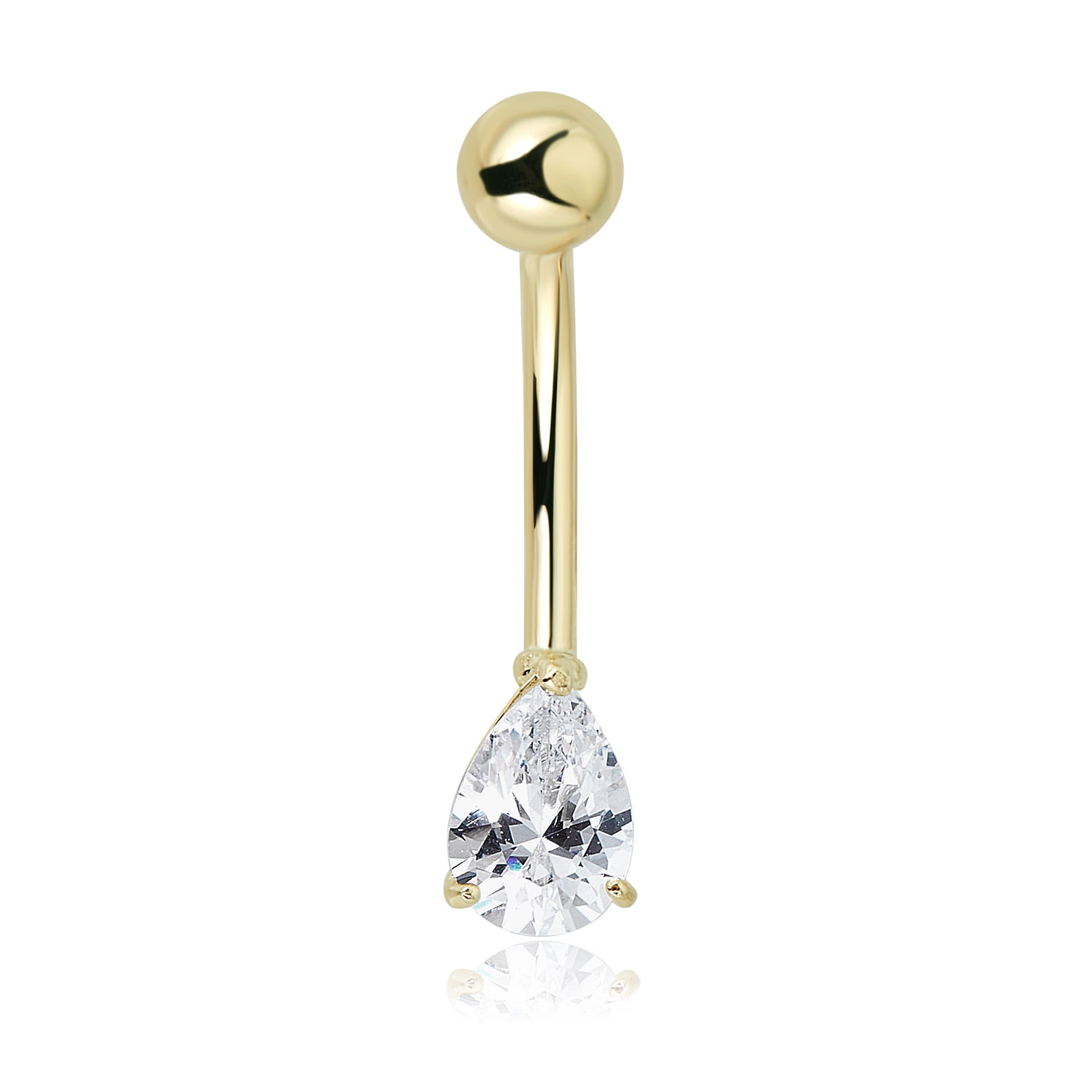 AVORA 10K White Gold Simulated Diamond CZ Pear-shaped Belly Button