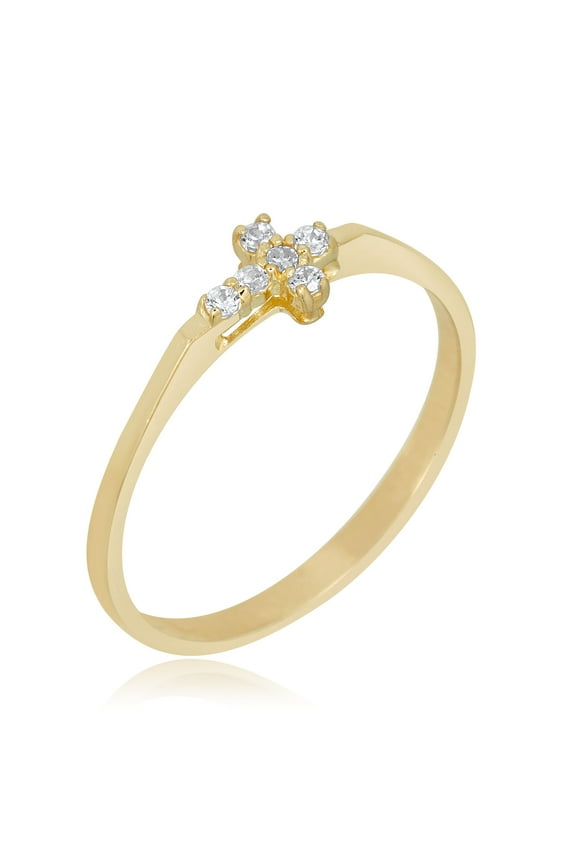 AVORA 10K Yellow Gold Simulated Diamond CZ Sideway Cross Fashion Ring  - Size 8