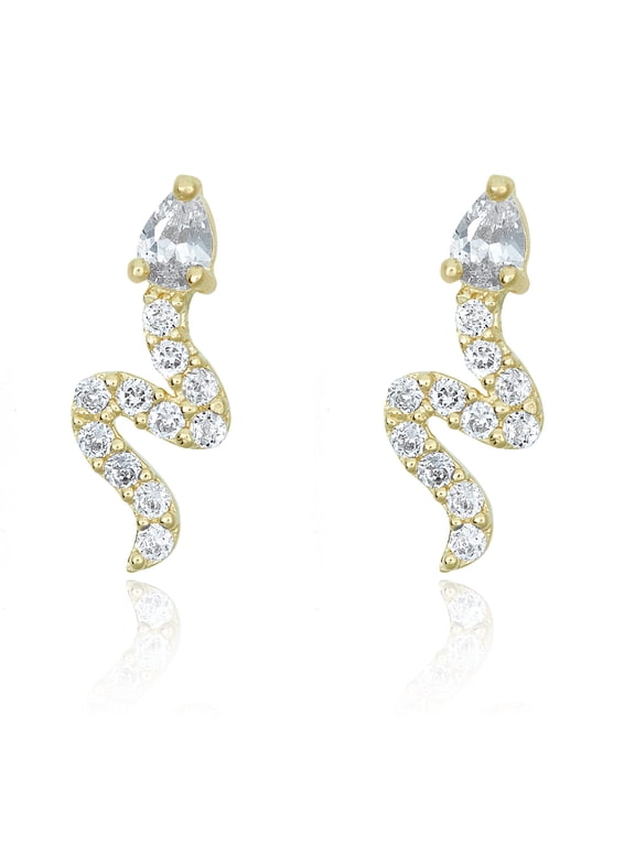 AVORA 10K Yellow Gold Simulated Diamond CZ Snake Stud Earrings