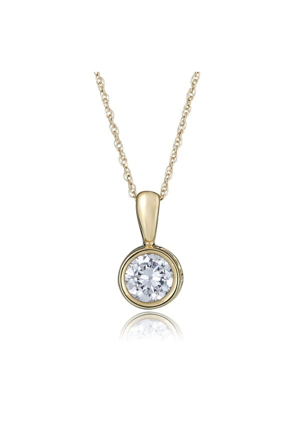 AVORA 10K Yellow-Gold Simulated Diamond CZ Solitaire Pendant Necklace with 18" Chain