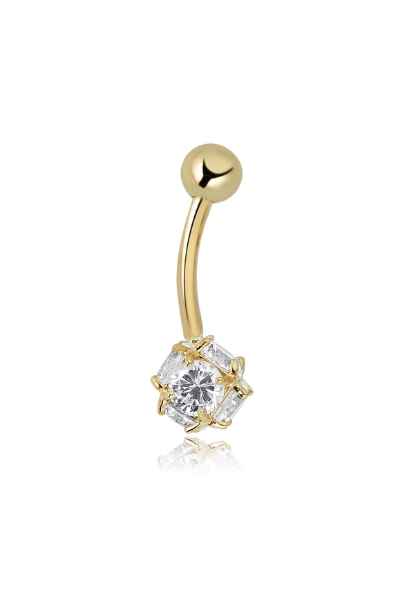AVORA 10K Yellow Gold Simulated Diamond CZ Spiked Ball Belly Button Ring Body Jewelry (14 Gauge)