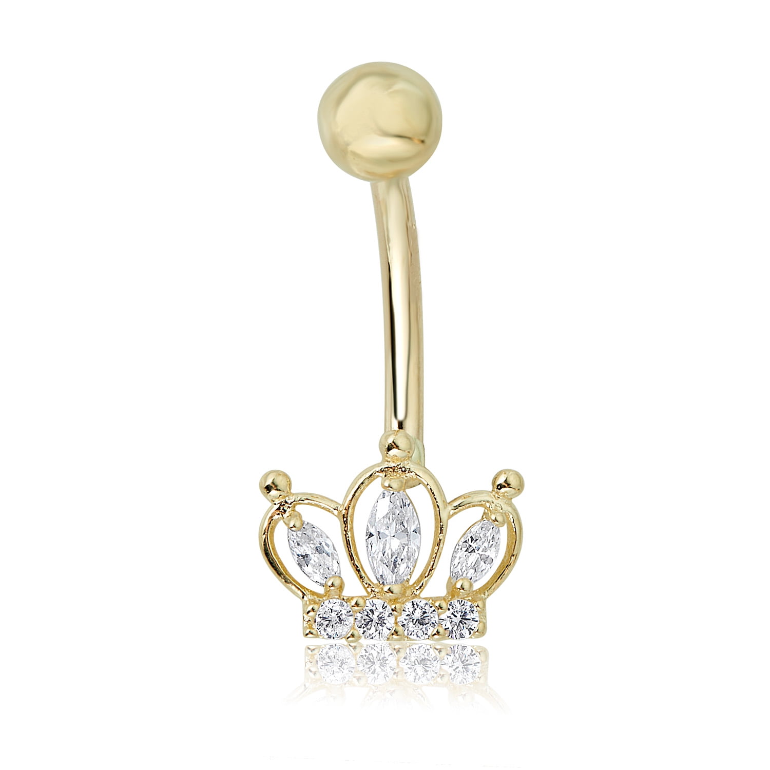 10K Semi-Solid Gold CZ Two-Stone Belly Button Ring - 14G 7/16