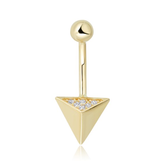 AVORA 10K Yellow Gold Simulated Diamond CZ Triangle Belly Button Ring Body Jewelry (14 Gauge)