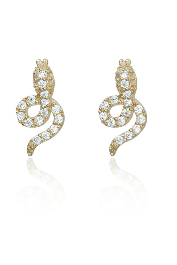 AVORA 10K Yellow Gold Simulated Diamond CZ Twisted Snake Stud Earrings
