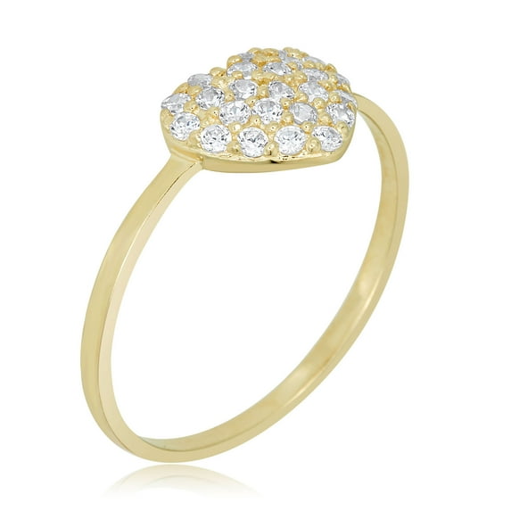 AVORA 10K Yellow Gold Simulated Diamond CZ Wrapped in Love Heart Cluster Fashion Ring - Size 7.5