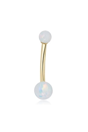 AVORA 10K Yellow Gold Simulated Opal Belly Button Ring Body Jewelry (14 Gauge)