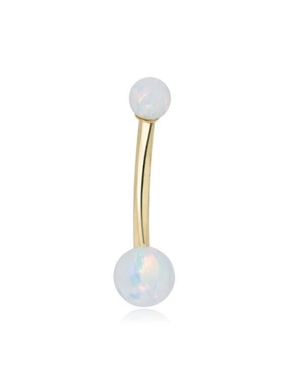 AVORA 10K Yellow Gold Simulated Opal Belly Button Ring Body Jewelry (14 Gauge)