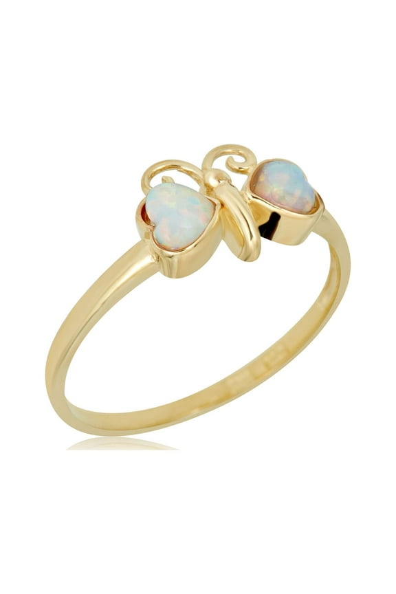 AVORA 10K Yellow Gold Simulated Opal Butterfly Ring, Size 3 - Size 3