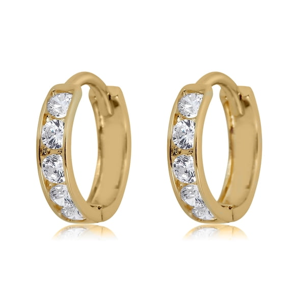 AVORA 10K Yellow Gold Small Simulated Diamond CZ Huggie Hoop Earrings