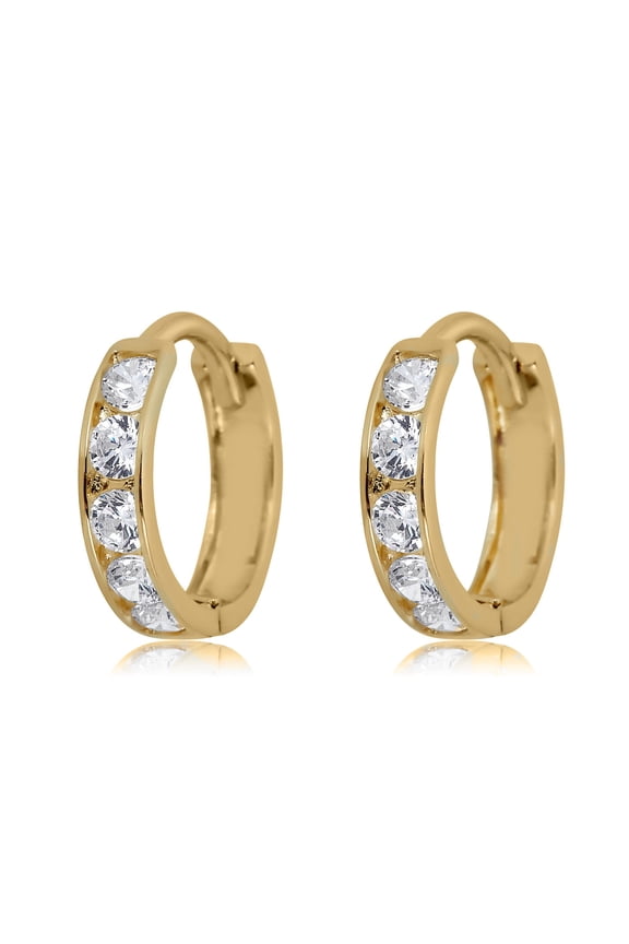 AVORA 10K Yellow Gold Small Simulated Diamond CZ Huggie Hoop Earrings