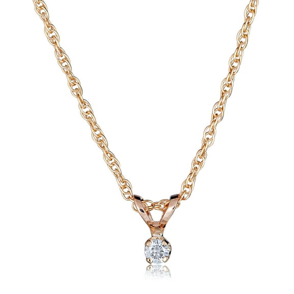 AVORA 10K Yellow Gold Solitaire 0.05 CT Genuine Diamond Pendant Necklace with 17" Chain