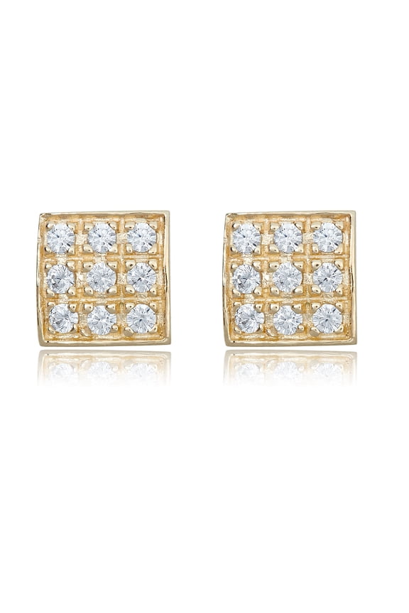 AVORA 10K Yellow Gold Square Pave Simulated Diamond CZ Stud Earrings