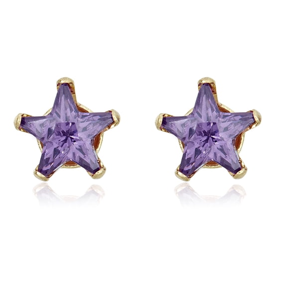 AVORA 10K Yellow Gold Star Simulated Diamond CZ Stud Earrings