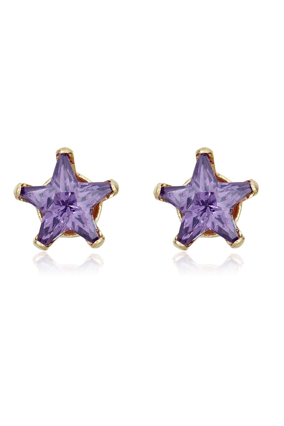 AVORA 10K Yellow Gold Star Simulated Diamond CZ Stud Earrings