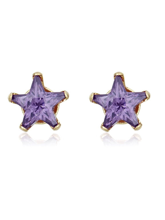 AVORA 10K Yellow Gold Star Simulated Diamond CZ Stud Earrings