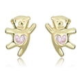 thumbnail image 1 of AVORA 10K Yellow Gold Teddy Bear Pink Simulated Diamond CZ Stud Earrings, 1 of 6