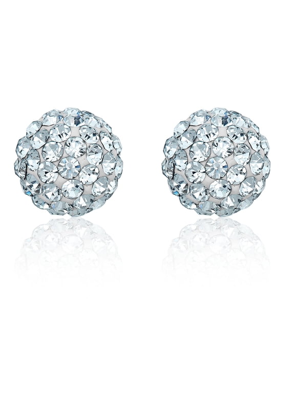 AVORA 10K Yellow Gold White Crystal Ball Stud Earrings