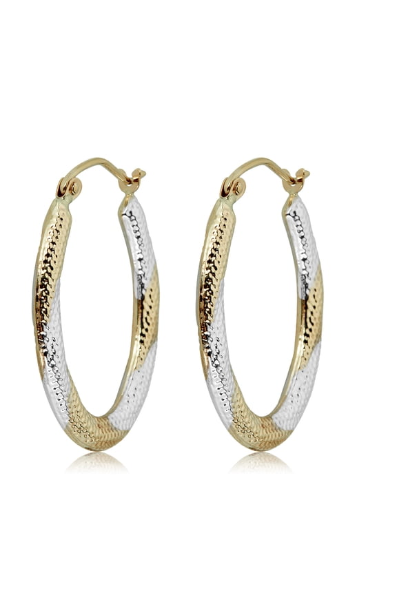 AVORA 14K Gold Two-Tone Textured Hoop Earrings