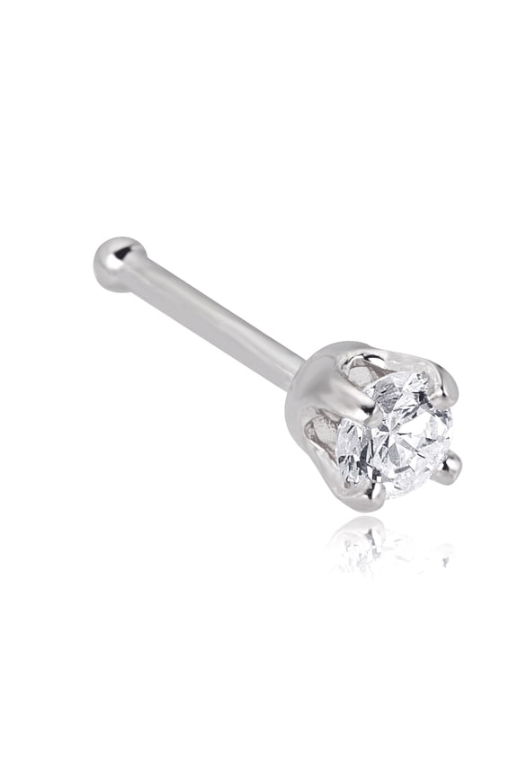 AVORA 14K White Gold 0.05 CT (2.4mm) Genuine Diamond Nose Ring Body Jewelry (22 Gauge)