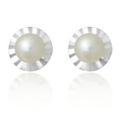 AVORA JEWELRY AVORA 14K White Gold 4mm Freshwater Pearl Stud Earrings with Diamond-cut Texture