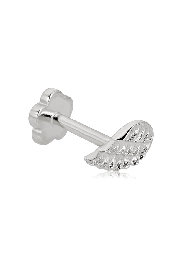 AVORA 14K White Gold Angel Wing Cartilage Piercing Flat Back Earring Body Jewelry (18 Gauge)