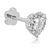 AVORA 14K White Gold Heart-Shaped Simulated Diamond CZ Halo Cartilage Piercing Flat Back Earring Body Jewelry 18 Gauge