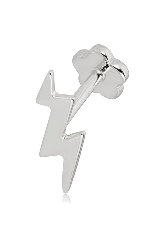 AVORA 14K White Gold Lightning Bolt Cartilage Piercing Flat Back Earring Body Jewelry (18 Gauge)