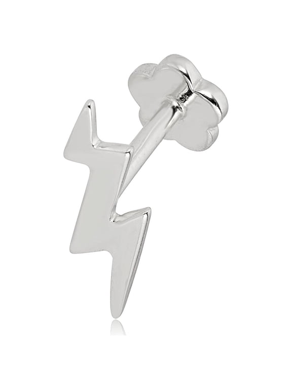 AVORA 14K White Gold Lightning Bolt Cartilage Piercing Flat Back Earring Body Jewelry (18 Gauge)