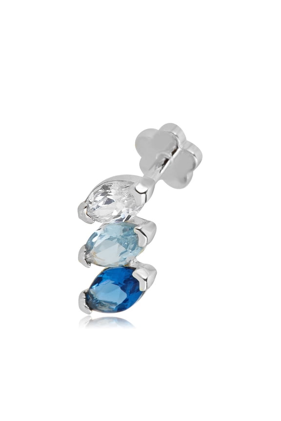 AVORA 14K White Gold Multi-Color Marquise Simulated Diamond CZ   Cartilage Piercing Flat Back Earring Body Jewelry (18 Gauge)