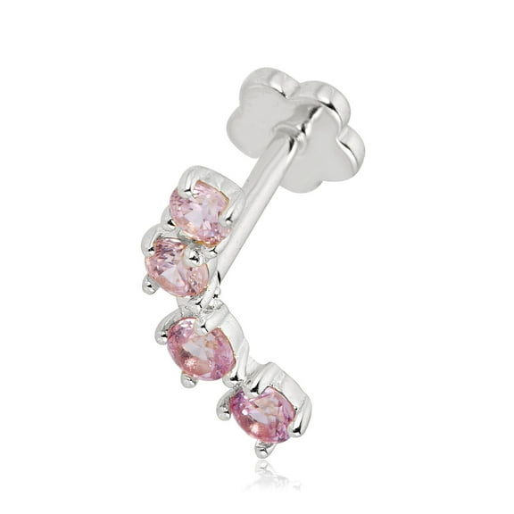 AVORA 14K White Gold Pink Ombre Simulated Diamond CZ Curved Bar Cartilage Piercing Flat Back Earring Body Jewelry (18 Gauge)