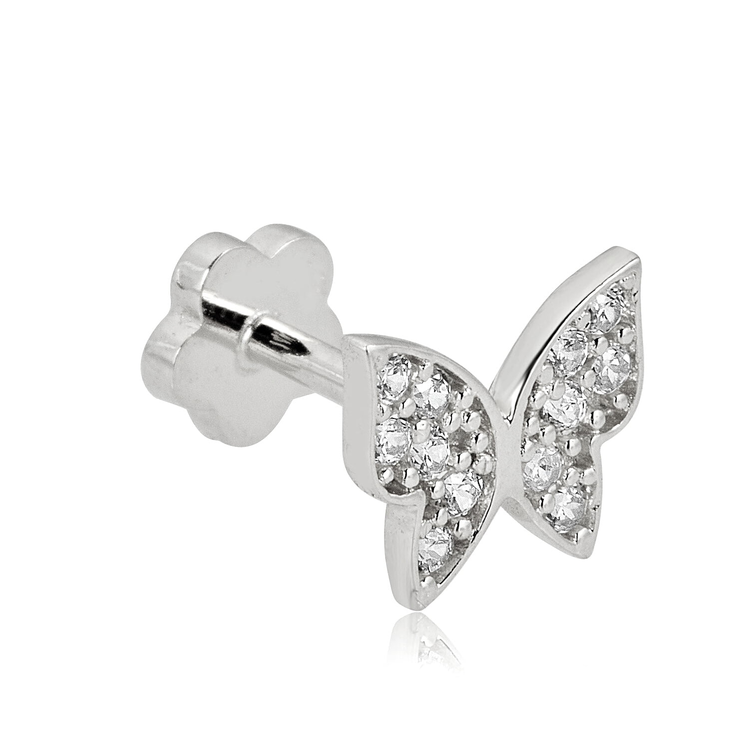 AVORA 14K White Gold Simulated Diamond CZ Butterfly Cartilage Piercing Flat Back Earring Body Jewelry (18 Gauge)