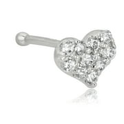 AVORA JEWELRY AVORA 14K White Gold Simulated Diamond CZ Heart Nose Ring Body Jewelry (22 Gauge)