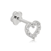 AVORA 14K White Gold Simulated Diamond CZ Open Heart Cartilage Piercing Flat Back Earring Body Jewelry 18 Gauge