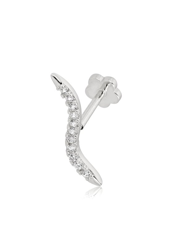 AVORA 14K White Gold Simulated Diamond CZ "S" Curved Bar Cartilage Piercing Flat Back Earring Body Jewelry (18 Gauge)