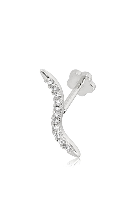 AVORA 14K White Gold Simulated Diamond CZ "S" Curved Bar Cartilage Piercing Flat Back Earring Body Jewelry (18 Gauge)