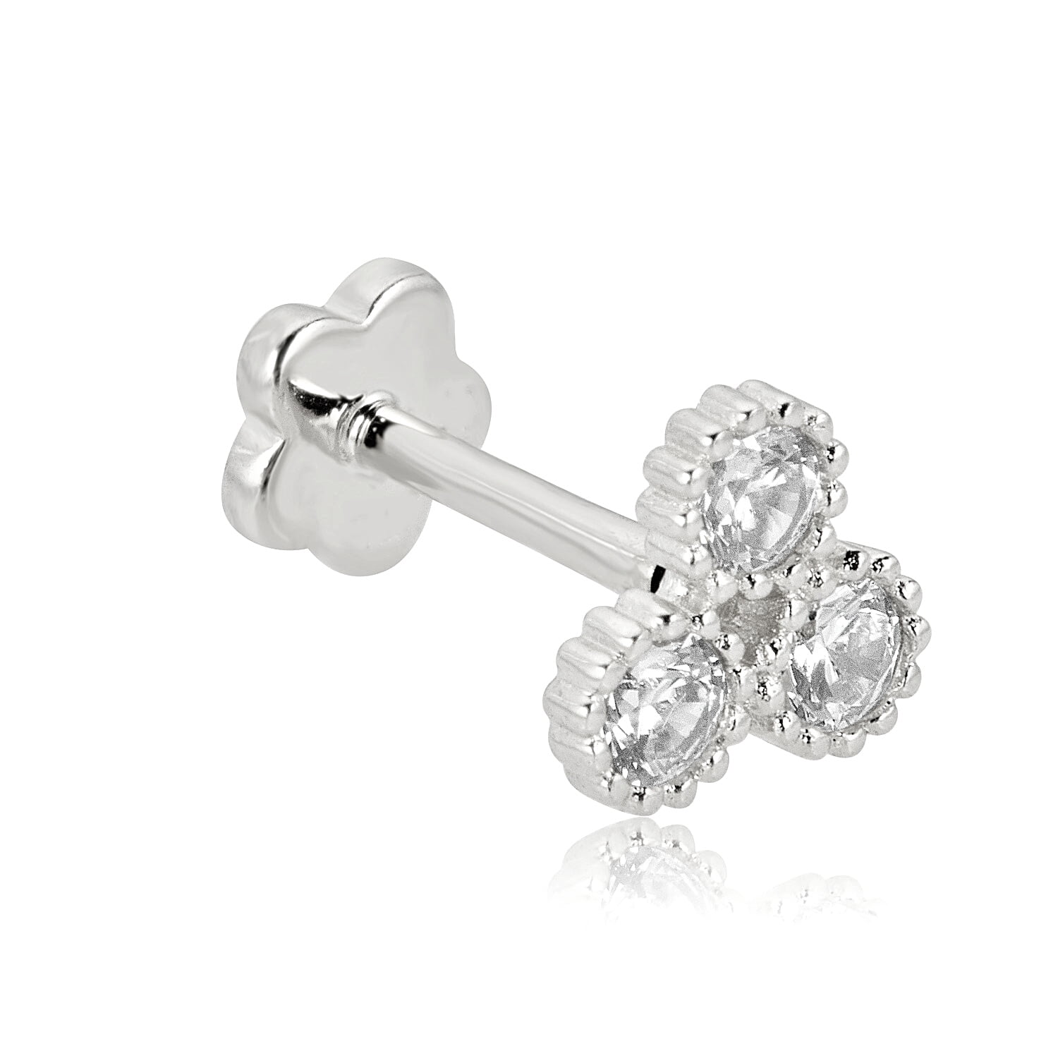 AVORA 14K White Gold Simulated Diamond CZ Triangle Cartilage Piercing Flat Back Earring Body Jewelry (18 Gauge)