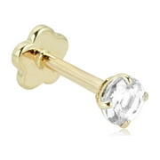 AVORA 14K Yellow Gold 3mm (0.1 carat) Round Simulated Diamond Cartilage Piercing Flat Back Earring Body Jewelry (18 Gauge)