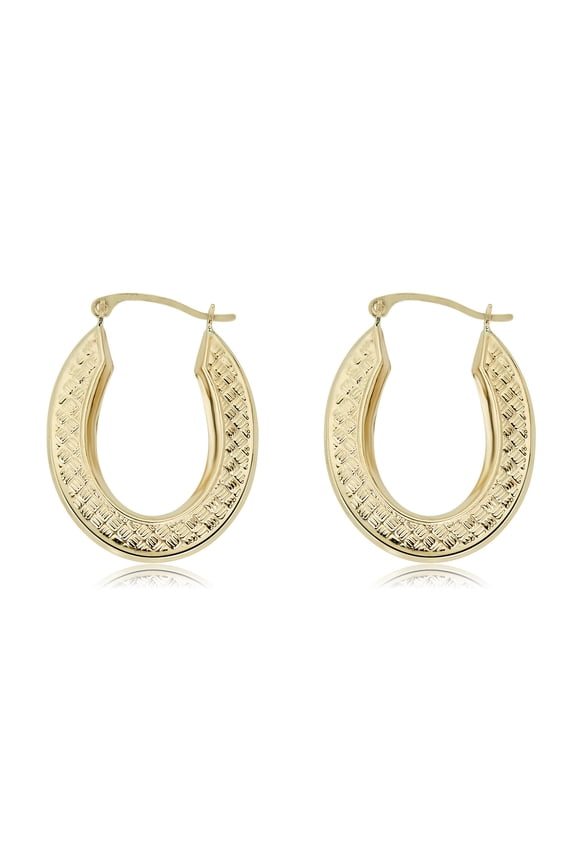 AVORA 14K Yellow Gold Basket Weave Oval Hoop Earrings