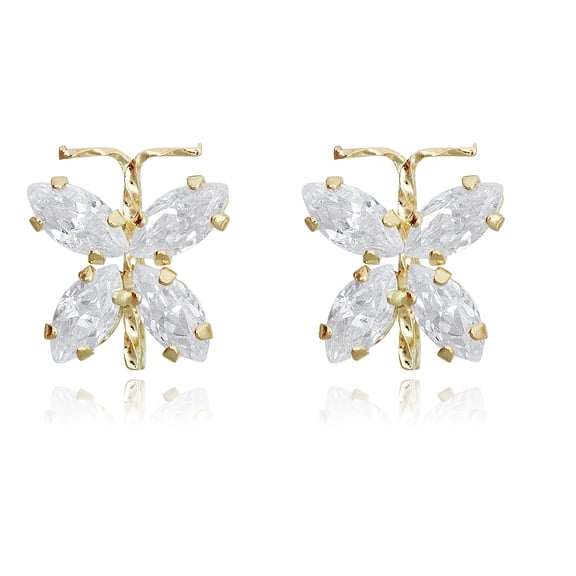 AVORA 14K Yellow Gold Butterfly White Simulated Diamond CZ Stud Earrings