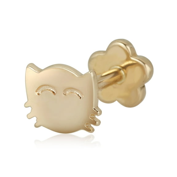 AVORA 14K Yellow Gold Cat   Cartilage Piercing Flat Back Earring Body Jewelry (18 Gauge)
