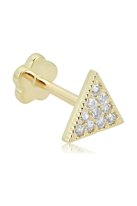 AVORA 14K Yellow Gold Clustered Simulated Diamond CZ Triangle Cartilage Piercing Flat Back Earring Body Jewelry (18 Gauge)