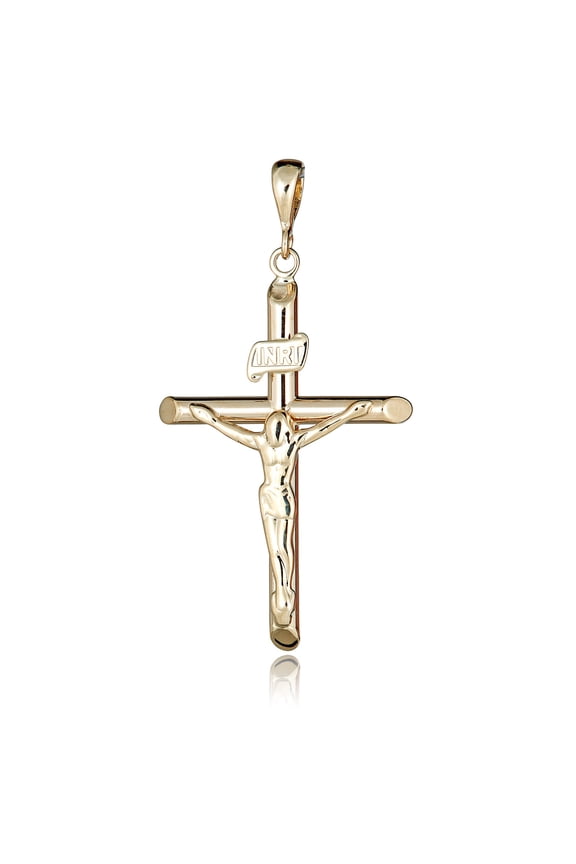AVORA 14K Yellow Gold Crucifix Cross Pendant Necklace with 18" Chain